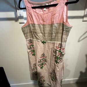 Moulinette Soeurs Pink Dress with Green Lace Trim